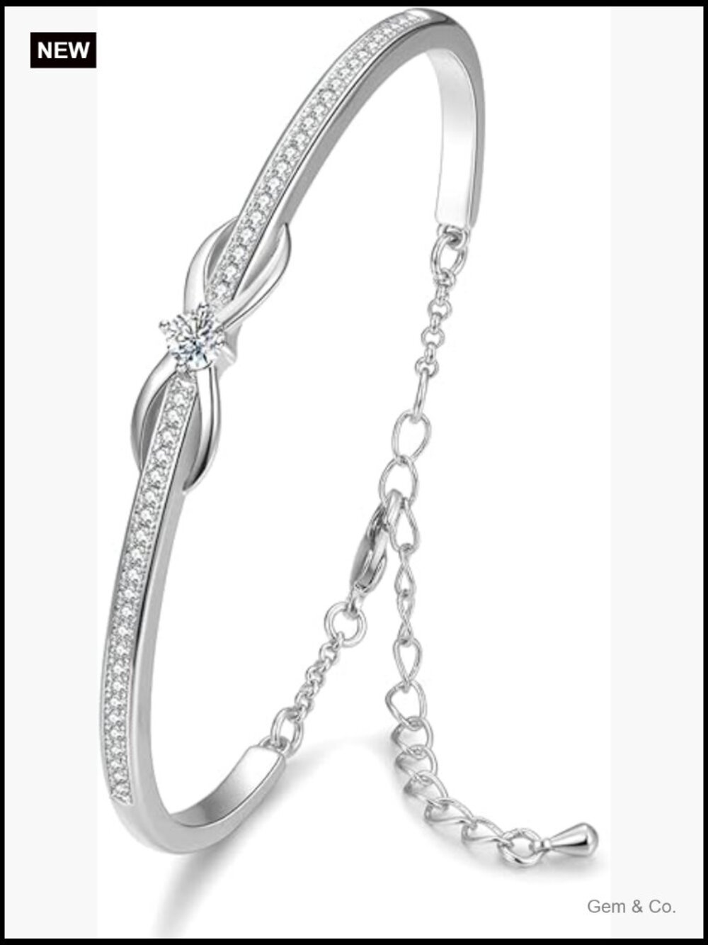 Infinity Bracelet for Women White Gold Plated CZ Bangle